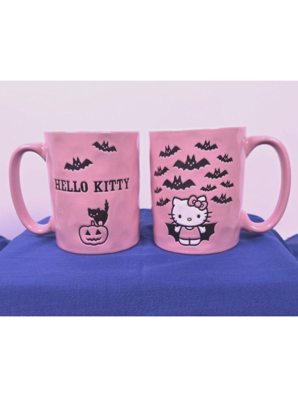 Sanrio Hello Kitty Pink Halloween Set of 2 Mugs (Bats & Pumpkins) Silver Buffalo